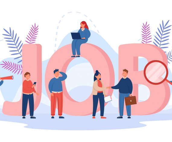 Tiny people searching for business opportunities