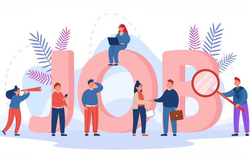 Tiny people searching for business opportunities